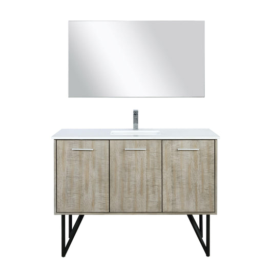 Lancy 48" Rustic Acacia Bathroom Vanity, White Quartz Top, White Square Sink.  Optional: 43" Frameless Mirror, Faucet Set with Pop-Up Drain and P-Trap - The Bath Vanities