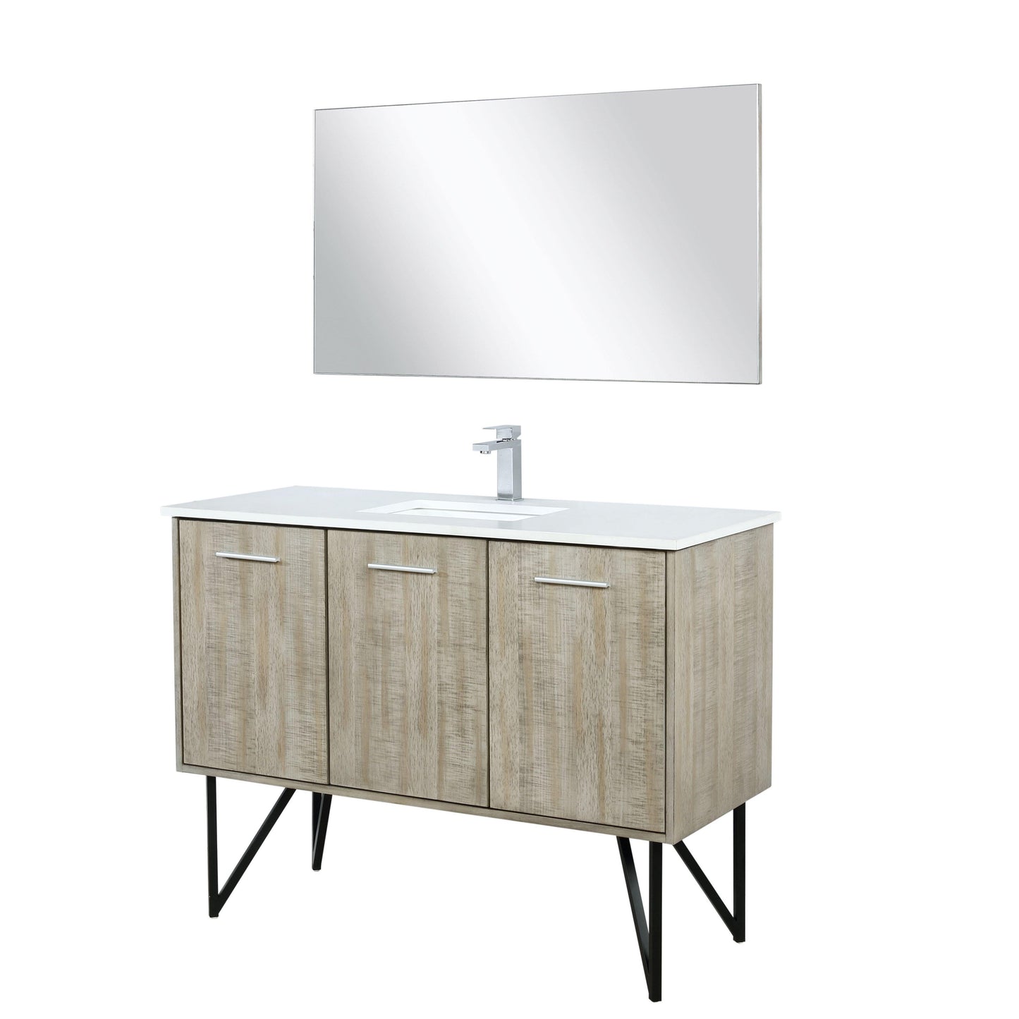 Lancy 48" Rustic Acacia Bathroom Vanity, White Quartz Top, White Square Sink.  Optional: 43" Frameless Mirror, Faucet Set with Pop-Up Drain and P-Trap - The Bath Vanities