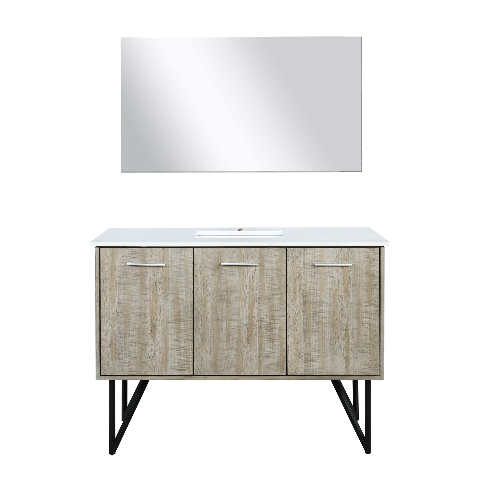 Lancy 48" Rustic Acacia Bathroom Vanity, White Quartz Top, White Square Sink.  Optional: 43" Frameless Mirror, Faucet Set with Pop-Up Drain and P-Trap - The Bath Vanities