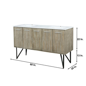 Lancy 60" Rustic Acacia Bathroom Vanity, White Quartz Top, White Square Sink.  Optional: 55" Frameless Mirror, Faucet Set with Pop-Up Drain and P-Trap - The Bath Vanities