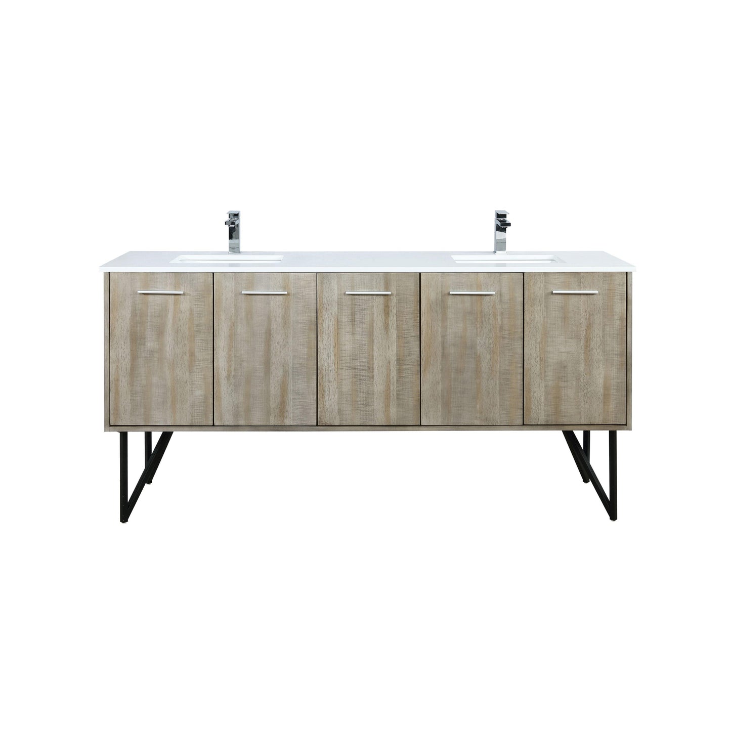 Lancy 72" Rustic Acacia Bathroom Vanity, White Quartz Top, White Square Sink.  Optional: 70" Frameless Mirror, Faucet Set with Pop-Up Drain and P-Trap - The Bath Vanities