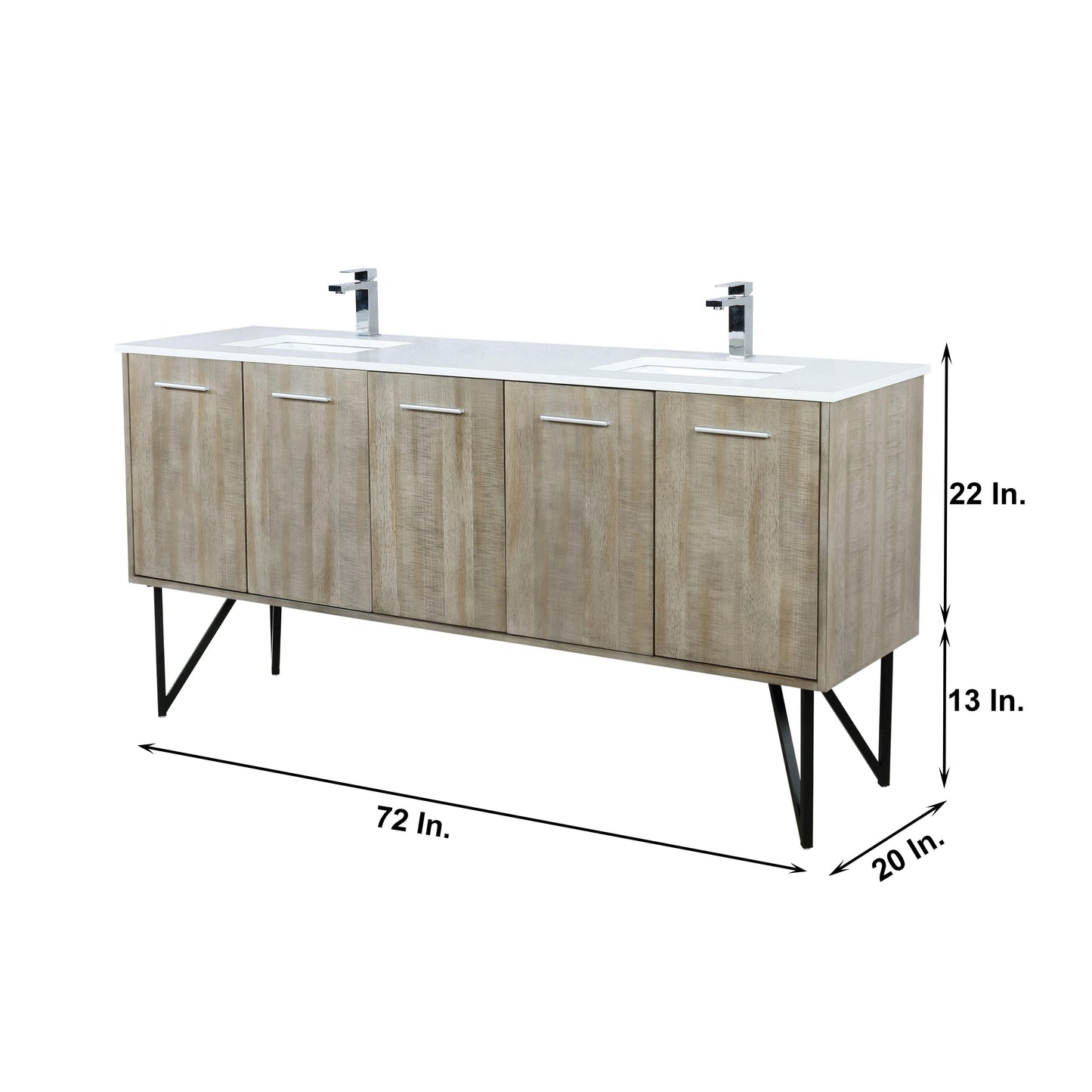 Lancy 72" Rustic Acacia Bathroom Vanity, White Quartz Top, White Square Sink.  Optional: 70" Frameless Mirror, Faucet Set with Pop-Up Drain and P-Trap - The Bath Vanities