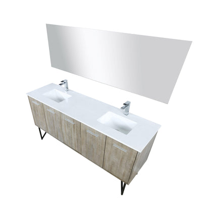 Lancy 72" Rustic Acacia Bathroom Vanity, White Quartz Top, White Square Sink.  Optional: 70" Frameless Mirror, Faucet Set with Pop-Up Drain and P-Trap - The Bath Vanities