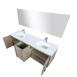 Lancy 72" Rustic Acacia Bathroom Vanity, White Quartz Top, White Square Sink.  Optional: 70" Frameless Mirror, Faucet Set with Pop-Up Drain and P-Trap - The Bath Vanities