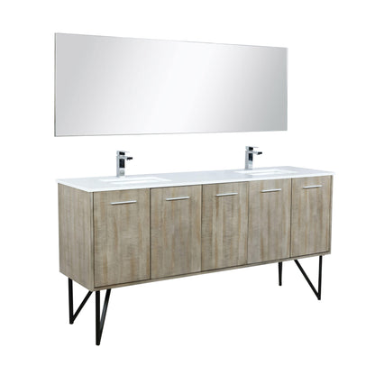 Lancy 72" Rustic Acacia Bathroom Vanity, White Quartz Top, White Square Sink.  Optional: 70" Frameless Mirror, Faucet Set with Pop-Up Drain and P-Trap - The Bath Vanities