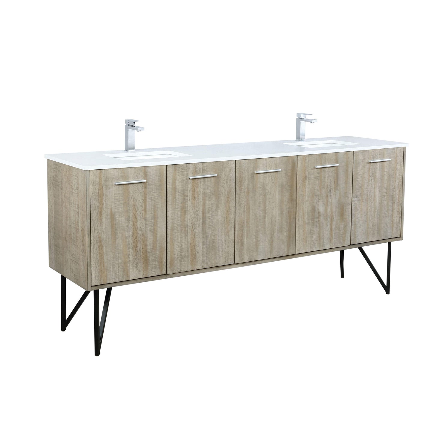 Lancy 80" Rustic Acacia Bathroom Vanity, White Quartz Top, White Square Sink.  Optional: 70" Frameless Mirror, Faucet Set with Pop-Up Drain and P-Trap - The Bath Vanities