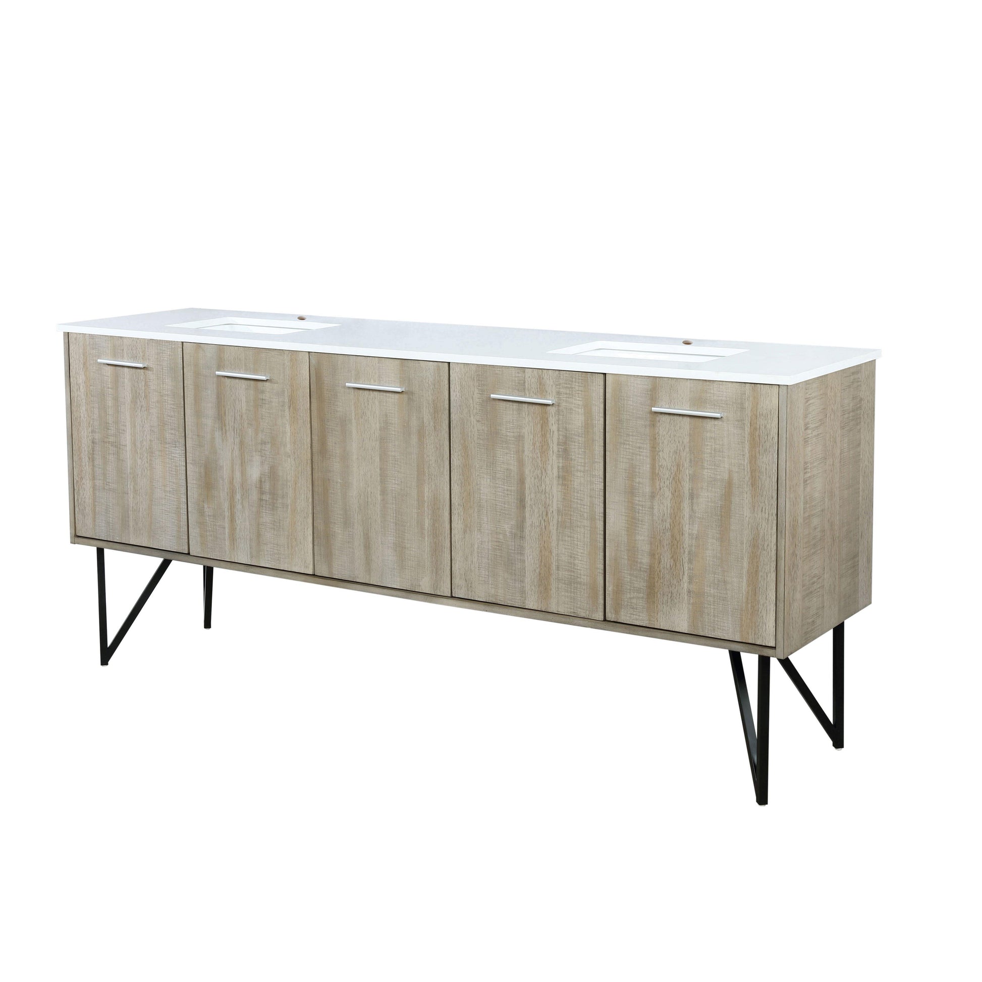 Lancy 80" Rustic Acacia Bathroom Vanity, White Quartz Top, White Square Sink.  Optional: 70" Frameless Mirror, Faucet Set with Pop-Up Drain and P-Trap - The Bath Vanities