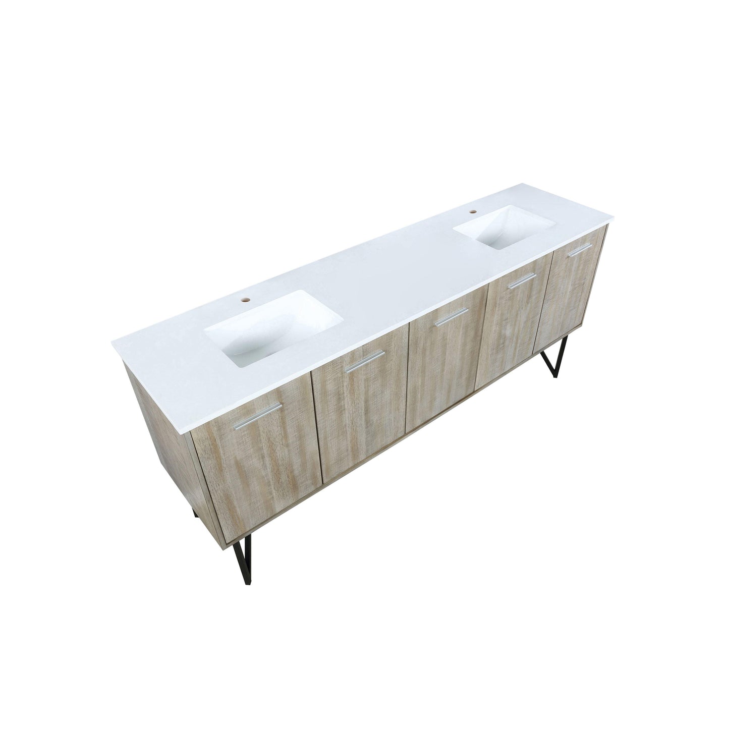 Lancy 80" Rustic Acacia Bathroom Vanity, White Quartz Top, White Square Sink.  Optional: 70" Frameless Mirror, Faucet Set with Pop-Up Drain and P-Trap - The Bath Vanities