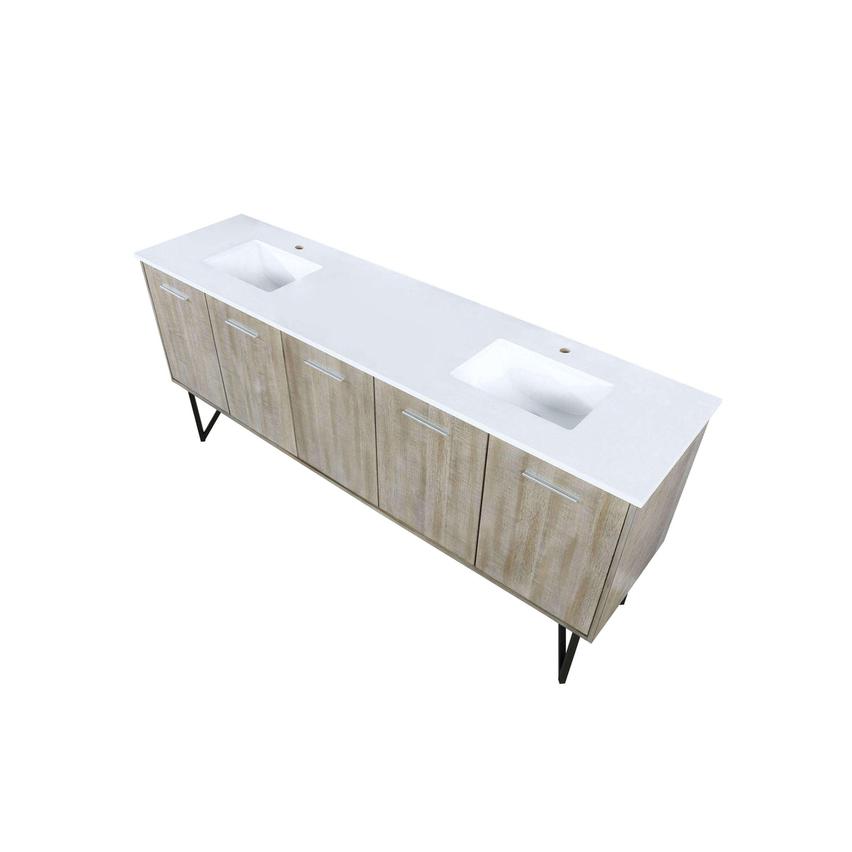 Lancy 80" Rustic Acacia Bathroom Vanity, White Quartz Top, White Square Sink.  Optional: 70" Frameless Mirror, Faucet Set with Pop-Up Drain and P-Trap - The Bath Vanities