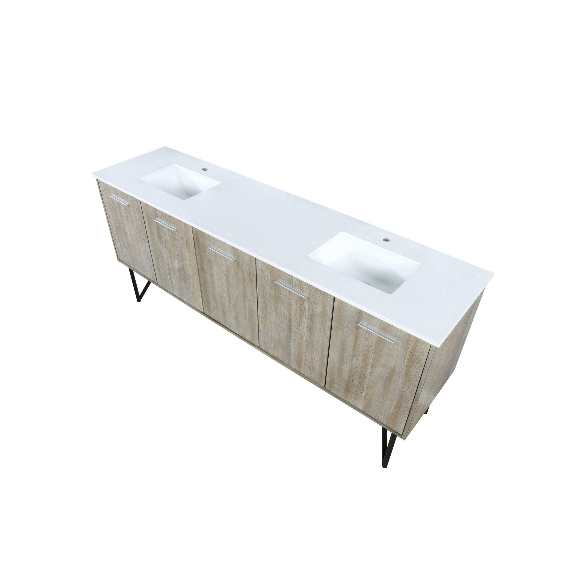 Lancy 80" Rustic Acacia Bathroom Vanity, White Quartz Top, White Square Sink.  Optional: 70" Frameless Mirror, Faucet Set with Pop-Up Drain and P-Trap - The Bath Vanities