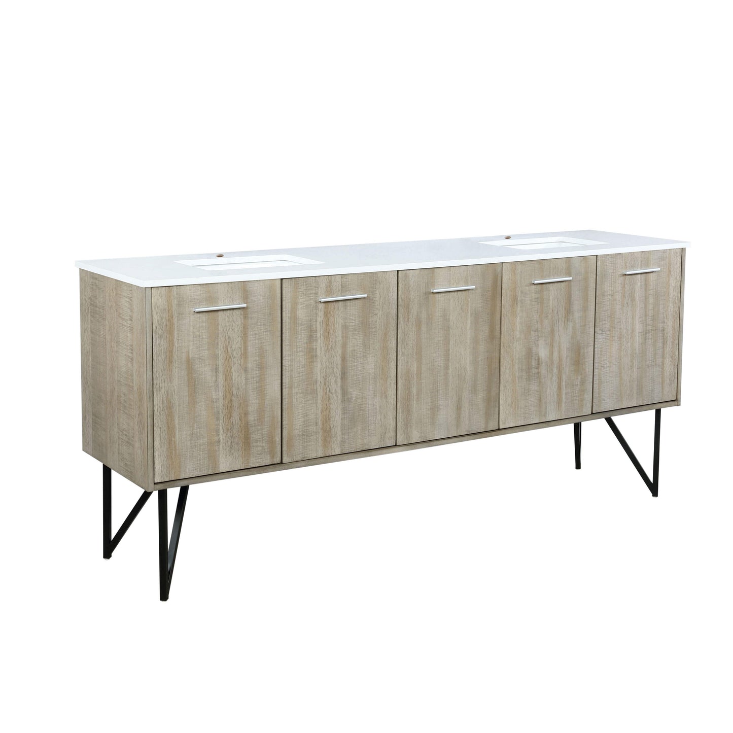 Lancy 80" Rustic Acacia Bathroom Vanity, White Quartz Top, White Square Sink.  Optional: 70" Frameless Mirror, Faucet Set with Pop-Up Drain and P-Trap - The Bath Vanities