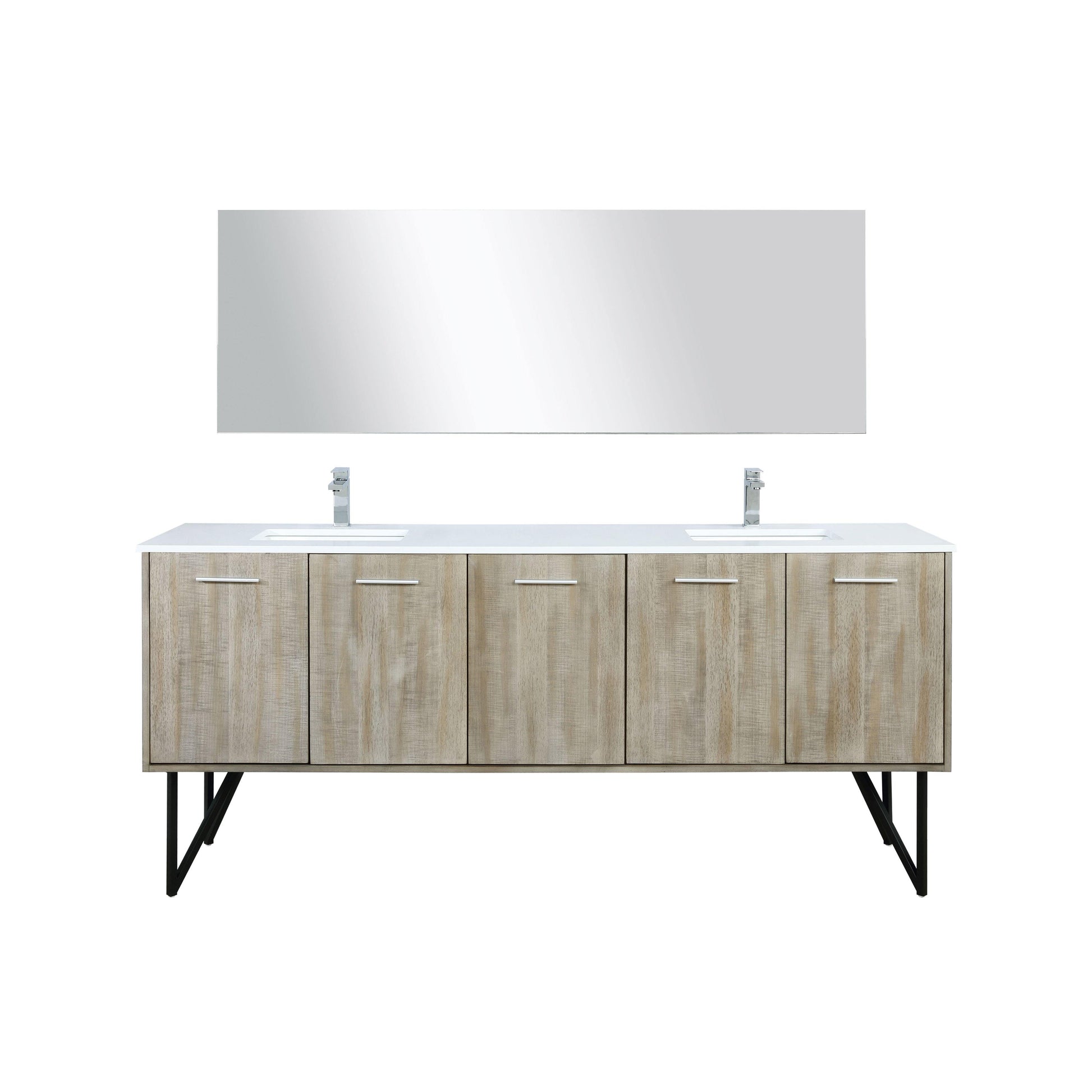 Lancy 80" Rustic Acacia Bathroom Vanity, White Quartz Top, White Square Sink.  Optional: 70" Frameless Mirror, Faucet Set with Pop-Up Drain and P-Trap - The Bath Vanities