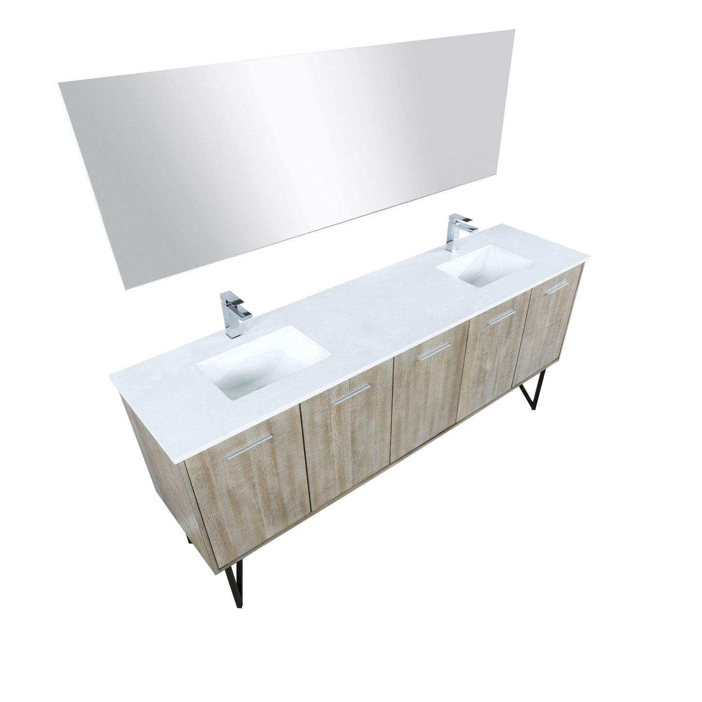 Lancy 80" Rustic Acacia Bathroom Vanity, White Quartz Top, White Square Sink.  Optional: 70" Frameless Mirror, Faucet Set with Pop-Up Drain and P-Trap - The Bath Vanities