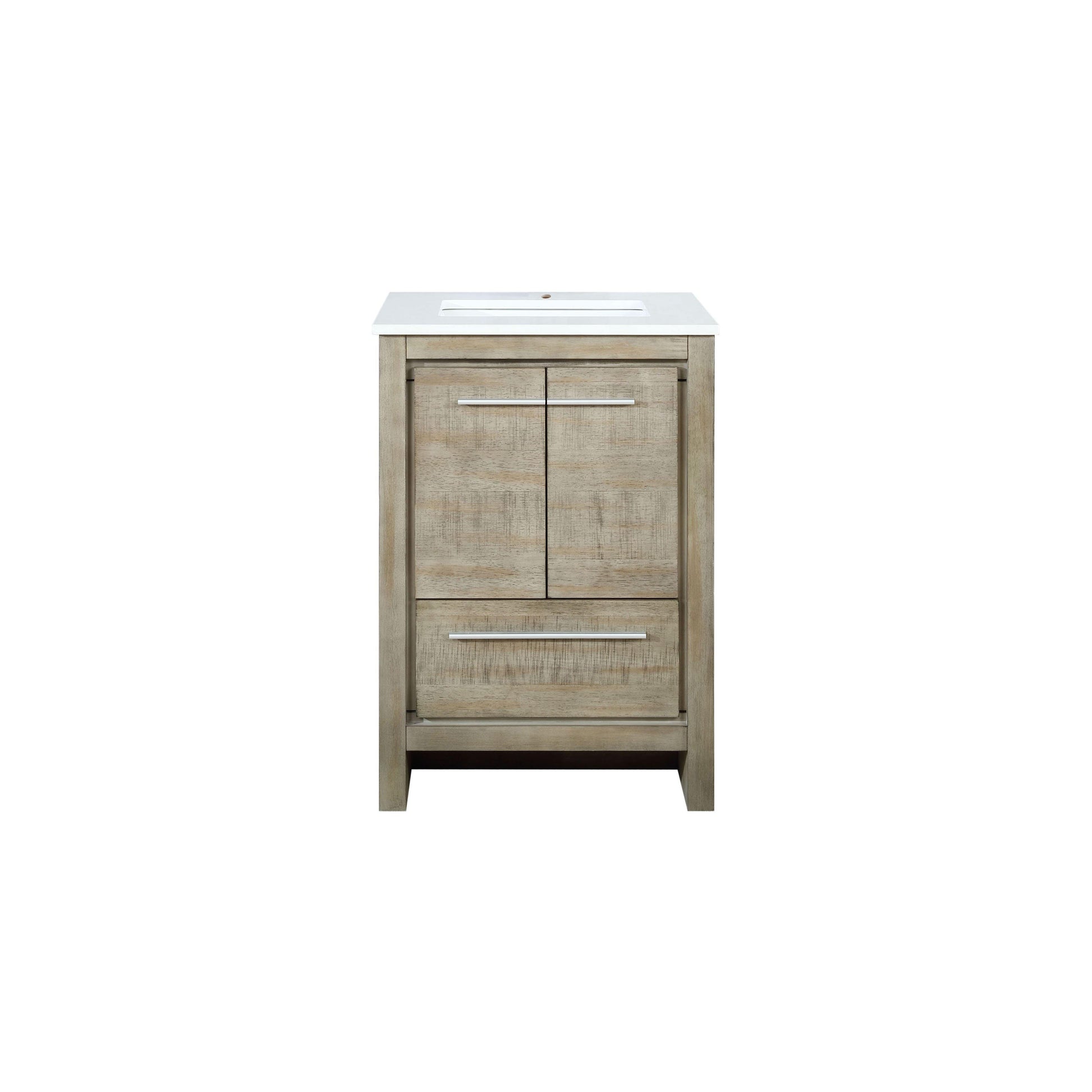 Lafarre 24" Rustic Acacia Bathroom Vanity, White Quartz Top, White Square Sink.  Available with 18" Frameless Mirror, Faucet Set with Pop-Up Drain and P-Trap - The Bath Vanities