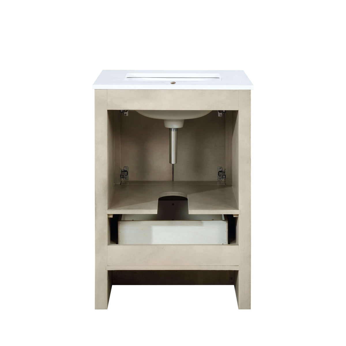 Lafarre 24" Rustic Acacia Bathroom Vanity, White Quartz Top, White Square Sink.  Available with 18" Frameless Mirror, Faucet Set with Pop-Up Drain and P-Trap - The Bath Vanities
