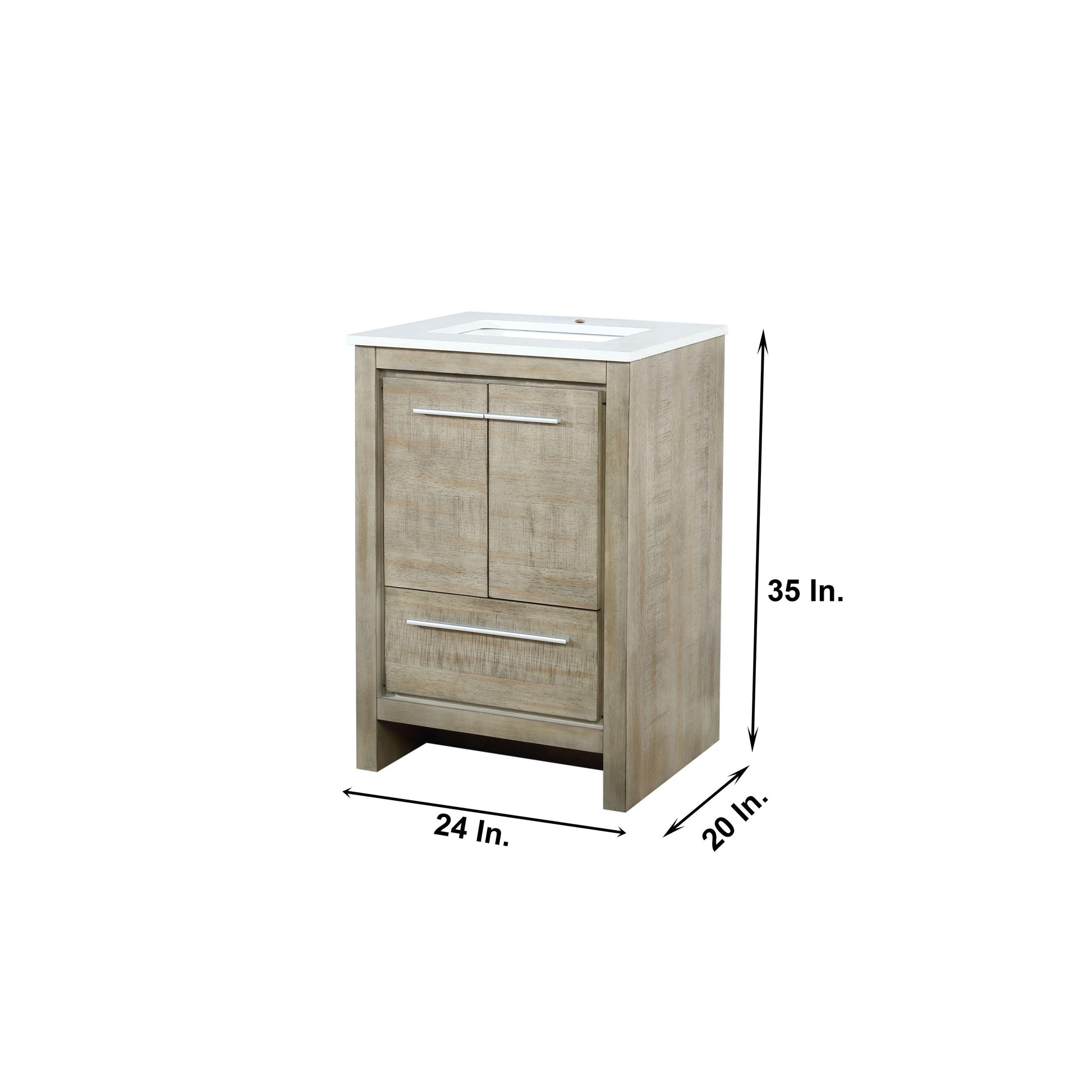 Lafarre 24" Rustic Acacia Bathroom Vanity, White Quartz Top, White Square Sink.  Available with 18" Frameless Mirror, Faucet Set with Pop-Up Drain and P-Trap - The Bath Vanities