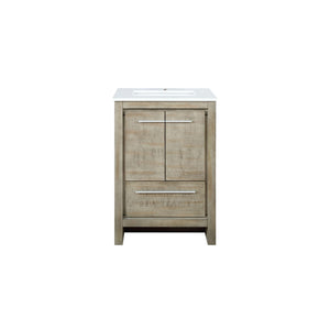 Lafarre 24" Rustic Acacia Bathroom Vanity, White Quartz Top, White Square Sink.  Available with 18" Frameless Mirror, Faucet Set with Pop-Up Drain and P-Trap - The Bath Vanities