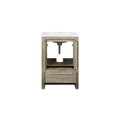 Lafarre 24" Rustic Acacia Bathroom Vanity, White Quartz Top, White Square Sink.  Available with 18" Frameless Mirror, Faucet Set with Pop-Up Drain and P-Trap - The Bath Vanities