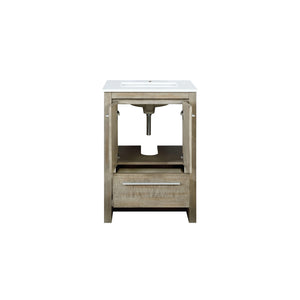 Lafarre 24" Rustic Acacia Bathroom Vanity, White Quartz Top, White Square Sink.  Available with 18" Frameless Mirror, Faucet Set with Pop-Up Drain and P-Trap - The Bath Vanities