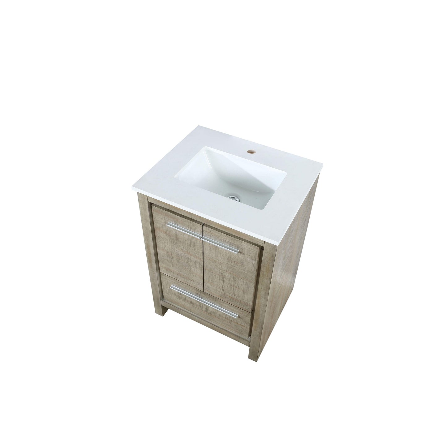 Lafarre 24" Rustic Acacia Bathroom Vanity, White Quartz Top, White Square Sink.  Available with 18" Frameless Mirror, Faucet Set with Pop-Up Drain and P-Trap - The Bath Vanities