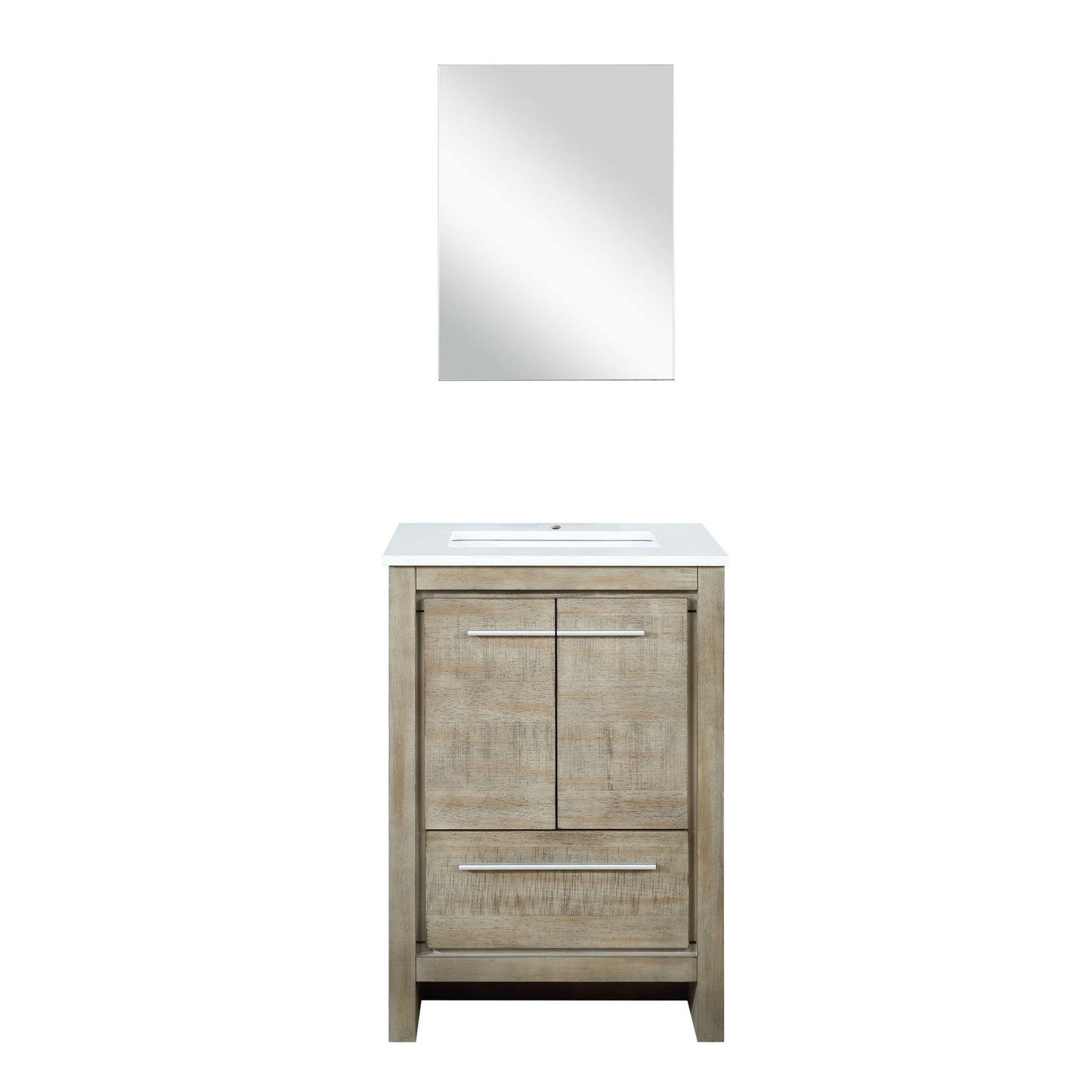 Lafarre 24" Rustic Acacia Bathroom Vanity, White Quartz Top, White Square Sink.  Available with 18" Frameless Mirror, Faucet Set with Pop-Up Drain and P-Trap - The Bath Vanities