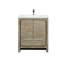 Load image into Gallery viewer, Lafarre 30&quot; Rustic Acacia Bathroom Vanity, White Quartz Top, White Square Sink, and Monte Chrome Faucet Set.  Available with 28&quot; Frameless Mirror, Faucet Set with Pop-Up Drain and P-Trap - The Bath Vanities