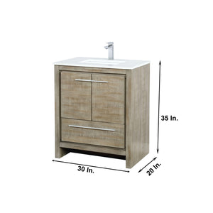 Lafarre 30" Rustic Acacia Bathroom Vanity, White Quartz Top, White Square Sink, and Monte Chrome Faucet Set.  Available with 28" Frameless Mirror, Faucet Set with Pop-Up Drain and P-Trap - The Bath Vanities