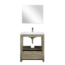 Load image into Gallery viewer, Lafarre 30&quot; Rustic Acacia Bathroom Vanity, White Quartz Top, White Square Sink, and Monte Chrome Faucet Set.  Available with 28&quot; Frameless Mirror, Faucet Set with Pop-Up Drain and P-Trap - The Bath Vanities