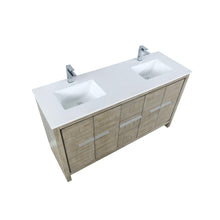 Load image into Gallery viewer, Lafarre 60&quot; Rustic Acacia Bathroom Vanity, White Quartz Top, White Square Sink, and Monte Chrome Faucet Set. Available with 55&quot; Frameless Mirror, Faucet Set with Pop-Up Drain and P-Trap - The Bath Vanities