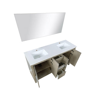 Lafarre 60" Rustic Acacia Bathroom Vanity, White Quartz Top, White Square Sink, and Monte Chrome Faucet Set. Available with 55" Frameless Mirror, Faucet Set with Pop-Up Drain and P-Trap - The Bath Vanities