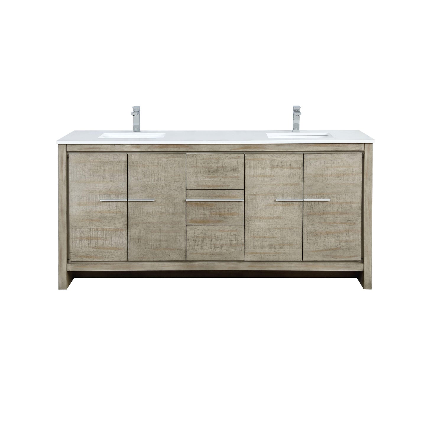 Lafarre 72" Rustic Acacia Bathroom Vanity, White Quartz Top, White Square Sink, and Monte Chrome Faucet Set.  Available with 70" Frameless Mirror, Faucet Set with Pop-Up Drain and P-Trap - The Bath Vanities