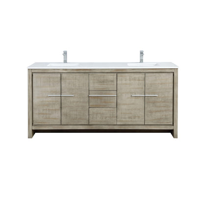 Lafarre 72" Rustic Acacia Bathroom Vanity, White Quartz Top, White Square Sink, and Monte Chrome Faucet Set.  Available with 70" Frameless Mirror, Faucet Set with Pop-Up Drain and P-Trap - The Bath Vanities