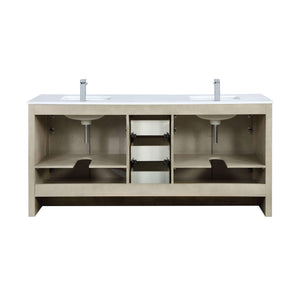 Lafarre 72" Rustic Acacia Bathroom Vanity, White Quartz Top, White Square Sink, and Monte Chrome Faucet Set.  Available with 70" Frameless Mirror, Faucet Set with Pop-Up Drain and P-Trap - The Bath Vanities