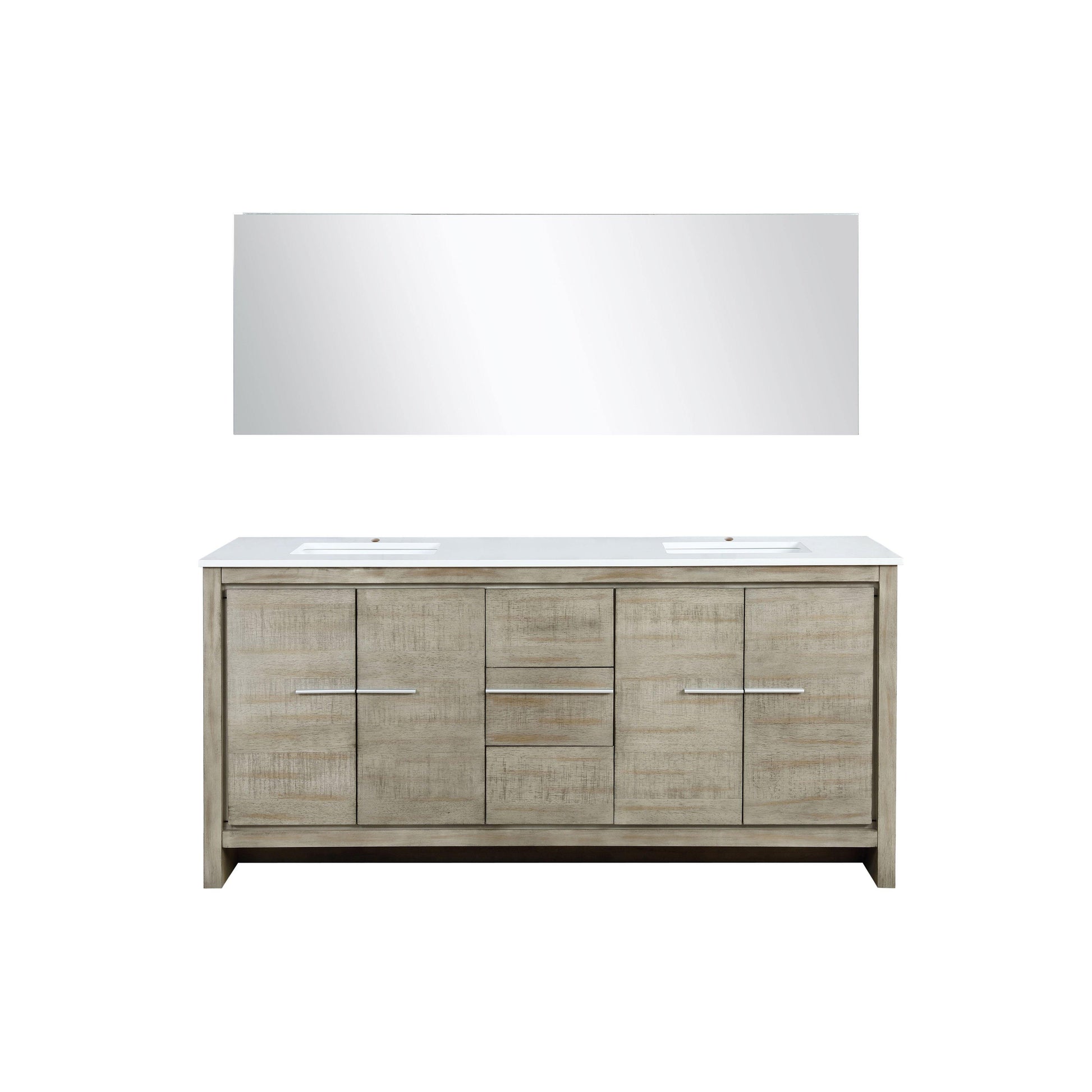 Lafarre 72" Rustic Acacia Bathroom Vanity, White Quartz Top, White Square Sink, and Monte Chrome Faucet Set.  Available with 70" Frameless Mirror, Faucet Set with Pop-Up Drain and P-Trap - The Bath Vanities