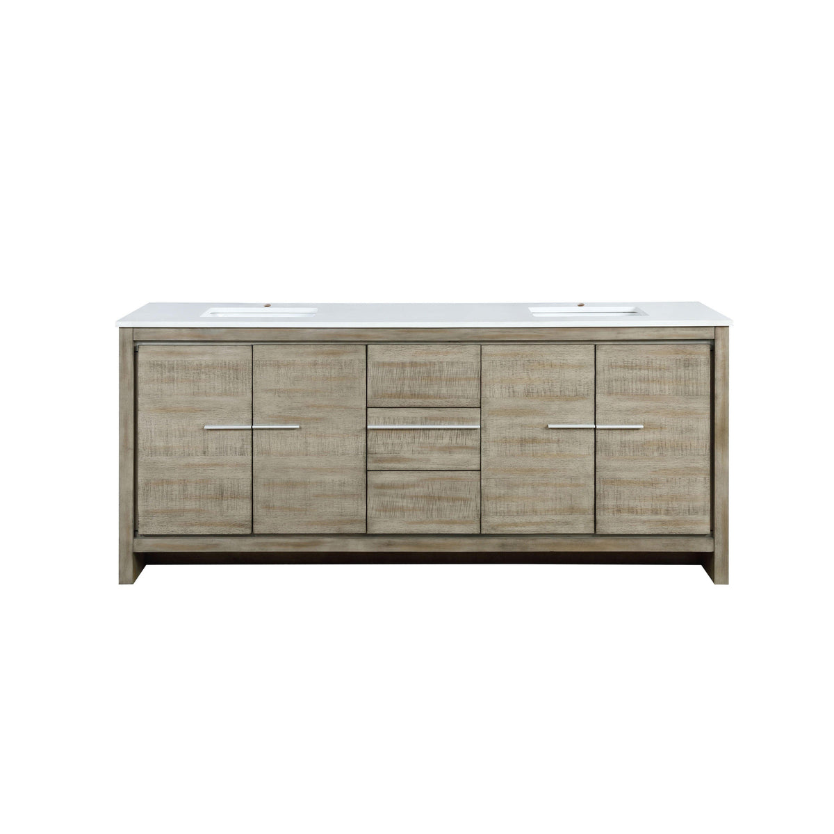 Lafarre 80" Rustic Acacia Bathroom Vanity, White Quartz Top, White Square Sink, and Monte Chrome Faucet Set.  Available with 70" Frameless Mirror, Faucet Set with Pop-Up Drain and P-Trap - The Bath Vanities