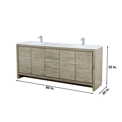 Lafarre 80" Rustic Acacia Bathroom Vanity, White Quartz Top, White Square Sink, and Monte Chrome Faucet Set.  Available with 70" Frameless Mirror, Faucet Set with Pop-Up Drain and P-Trap - The Bath Vanities