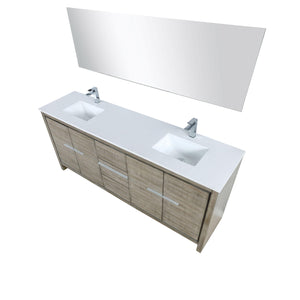 Lafarre 80" Rustic Acacia Bathroom Vanity, White Quartz Top, White Square Sink, and Monte Chrome Faucet Set.  Available with 70" Frameless Mirror, Faucet Set with Pop-Up Drain and P-Trap - The Bath Vanities