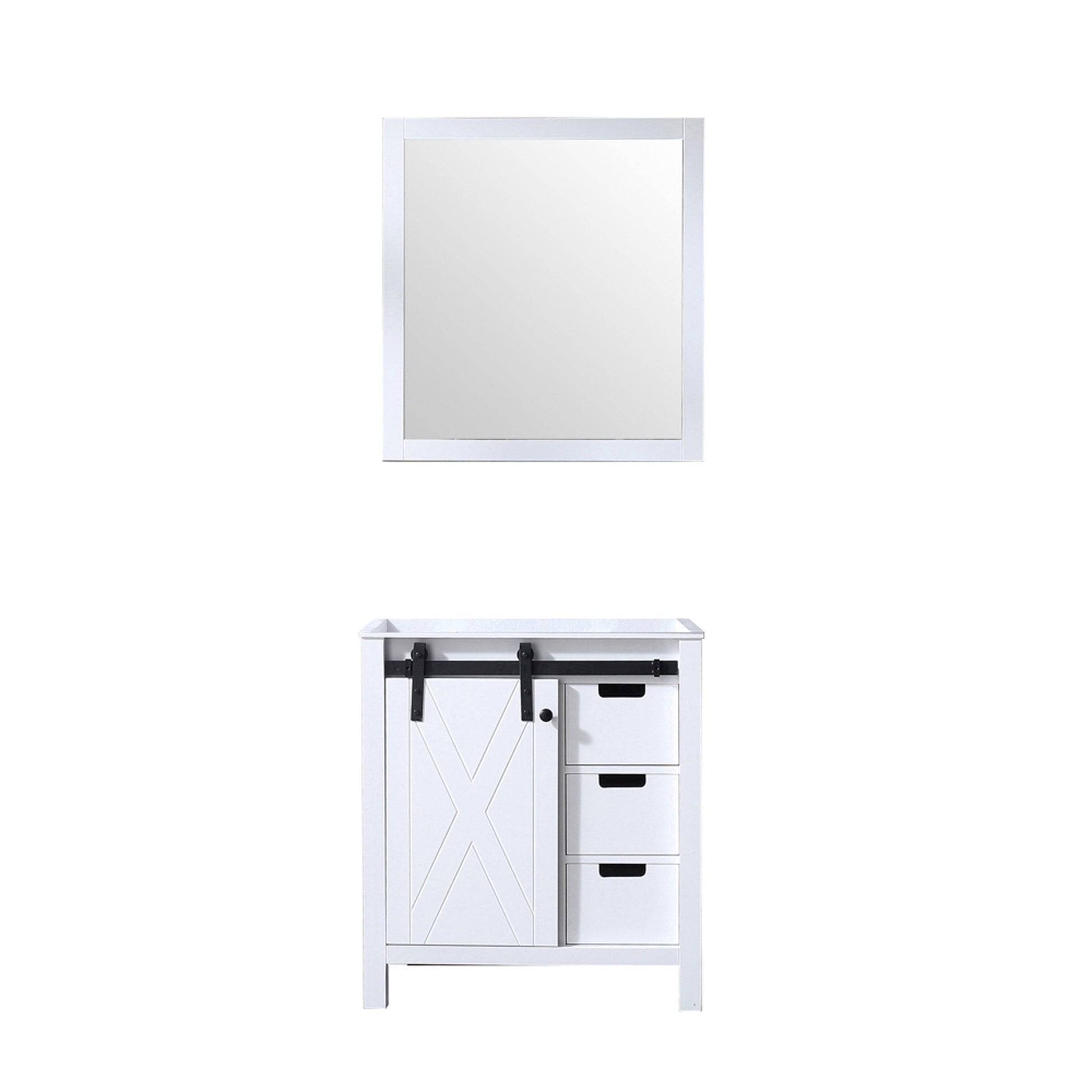 Marsyas 30"  White, Dark Grey, Brown, Rustic Brown, Ash Grey Single Vanity, Available with White Carrara Marble Top and Quartz Top, White Square Sink, 28" Mirror and Faucet - The Bath Vanities