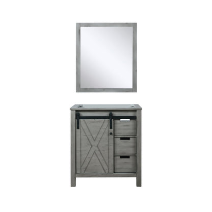 Marsyas 30"  White, Dark Grey, Brown, Rustic Brown, Ash Grey Single Vanity, Available with White Carrara Marble Top and Quartz Top, White Square Sink, 28" Mirror and Faucet - The Bath Vanities