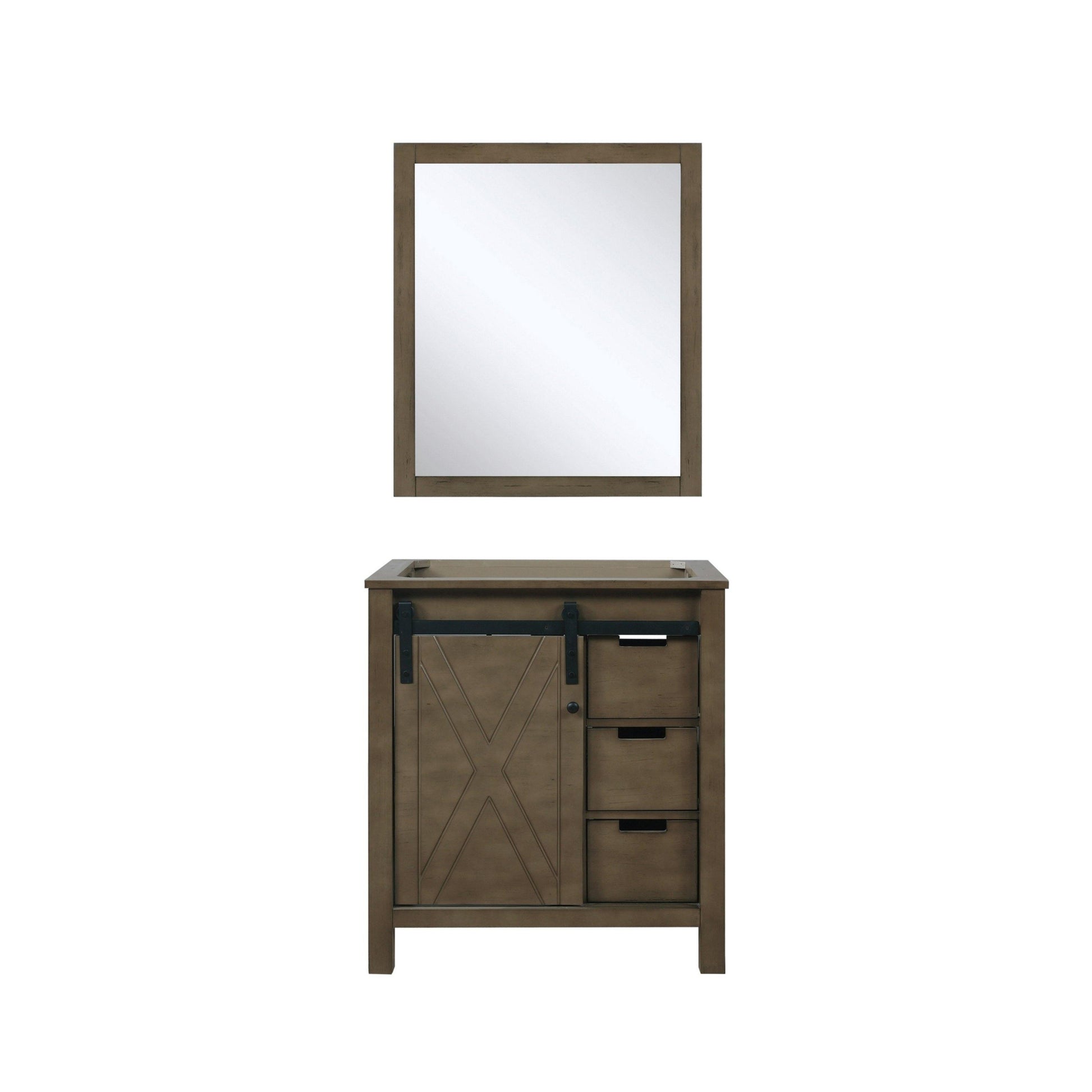 Marsyas 30"  White, Dark Grey, Brown, Rustic Brown, Ash Grey Single Vanity, Available with White Carrara Marble Top and Quartz Top, White Square Sink, 28" Mirror and Faucet - The Bath Vanities