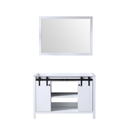 Marsyas 48" White, Dark Grey, Brown, Rustic Brown, Ash Grey Single Vanity, Available with White Carrara Marble Top and Quartz Top, White Square Sink, 44" Mirror and Faucet - The Bath Vanities