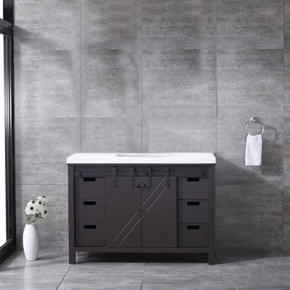 Marsyas 48" White, Dark Grey, Brown, Rustic Brown, Ash Grey Single Vanity, Available with White Carrara Marble Top and Quartz Top, White Square Sink, 44" Mirror and Faucet - The Bath Vanities