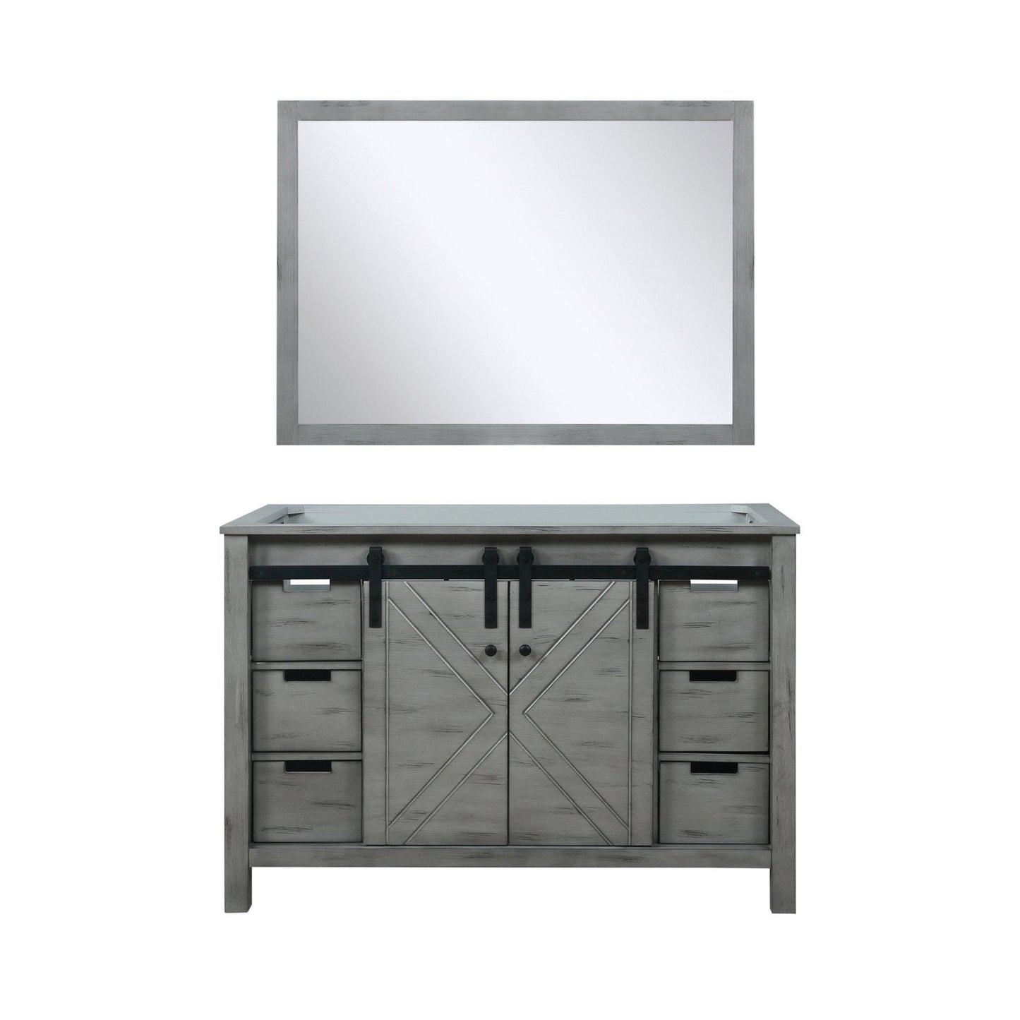 Marsyas 48" White, Dark Grey, Brown, Rustic Brown, Ash Grey Single Vanity, Available with White Carrara Marble Top and Quartz Top, White Square Sink, 44" Mirror and Faucet - The Bath Vanities