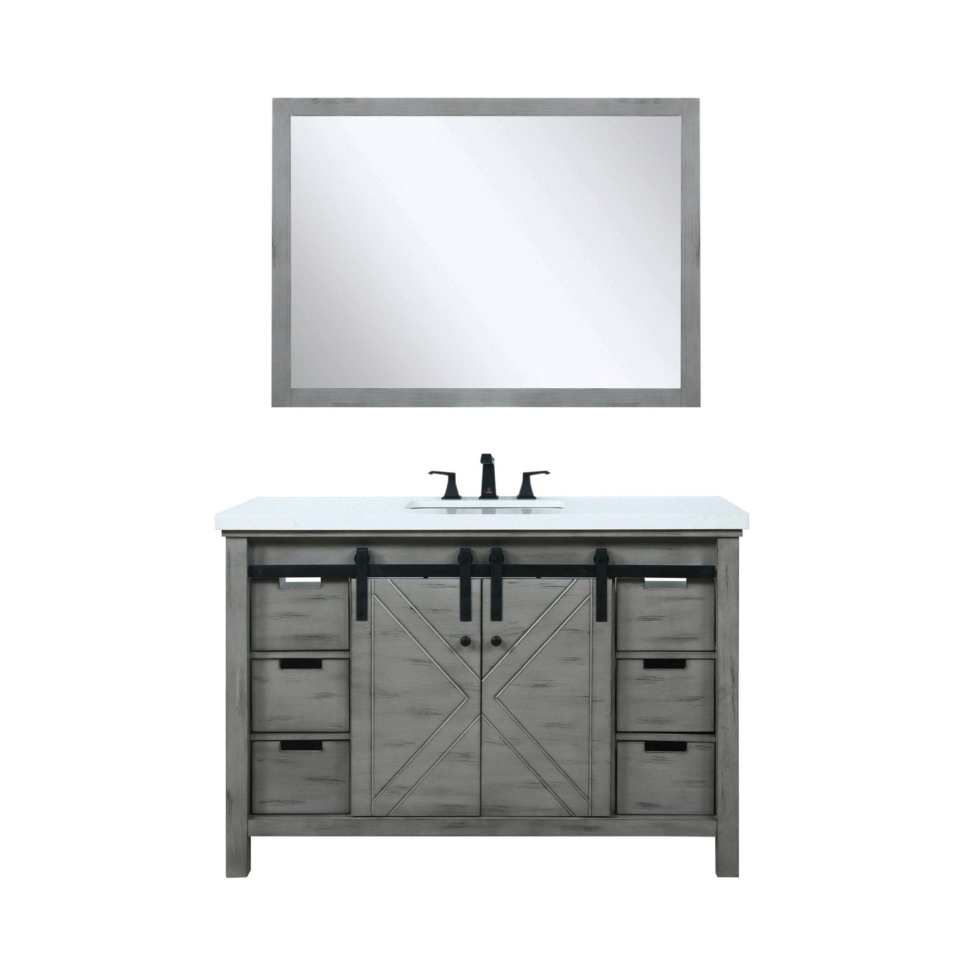 Marsyas 48" White, Dark Grey, Brown, Rustic Brown, Ash Grey Single Vanity, Available with White Carrara Marble Top and Quartz Top, White Square Sink, 44" Mirror and Faucet - The Bath Vanities