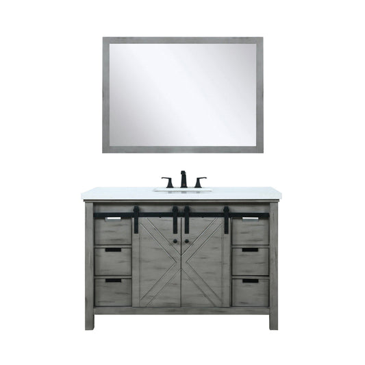 Marsyas 48" White, Dark Grey, Brown, Rustic Brown, Ash Grey Single Vanity, Available with White Carrara Marble Top and Quartz Top, White Square Sink, 44" Mirror and Faucet - The Bath Vanities