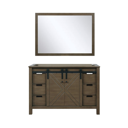 Marsyas 48" White, Dark Grey, Brown, Rustic Brown, Ash Grey Single Vanity, Available with White Carrara Marble Top and Quartz Top, White Square Sink, 44" Mirror and Faucet - The Bath Vanities