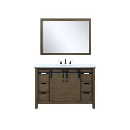 Marsyas 48" White, Dark Grey, Brown, Rustic Brown, Ash Grey Single Vanity, Available with White Carrara Marble Top and Quartz Top, White Square Sink, 44" Mirror and Faucet - The Bath Vanities