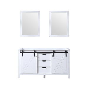 Marsyas 60" White, Dark Grey, Brown, Rustic Brown, Ash Grey Double Vanity, Available with White Carrara Marble Top and Quartz Top, White Square Sink, 24" Mirror and Faucet - The Bath Vanities