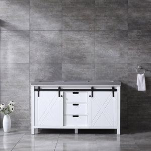 Marsyas 60" White, Dark Grey, Brown, Rustic Brown, Ash Grey Double Vanity, Available with White Carrara Marble Top and Quartz Top, White Square Sink, 24" Mirror and Faucet - The Bath Vanities
