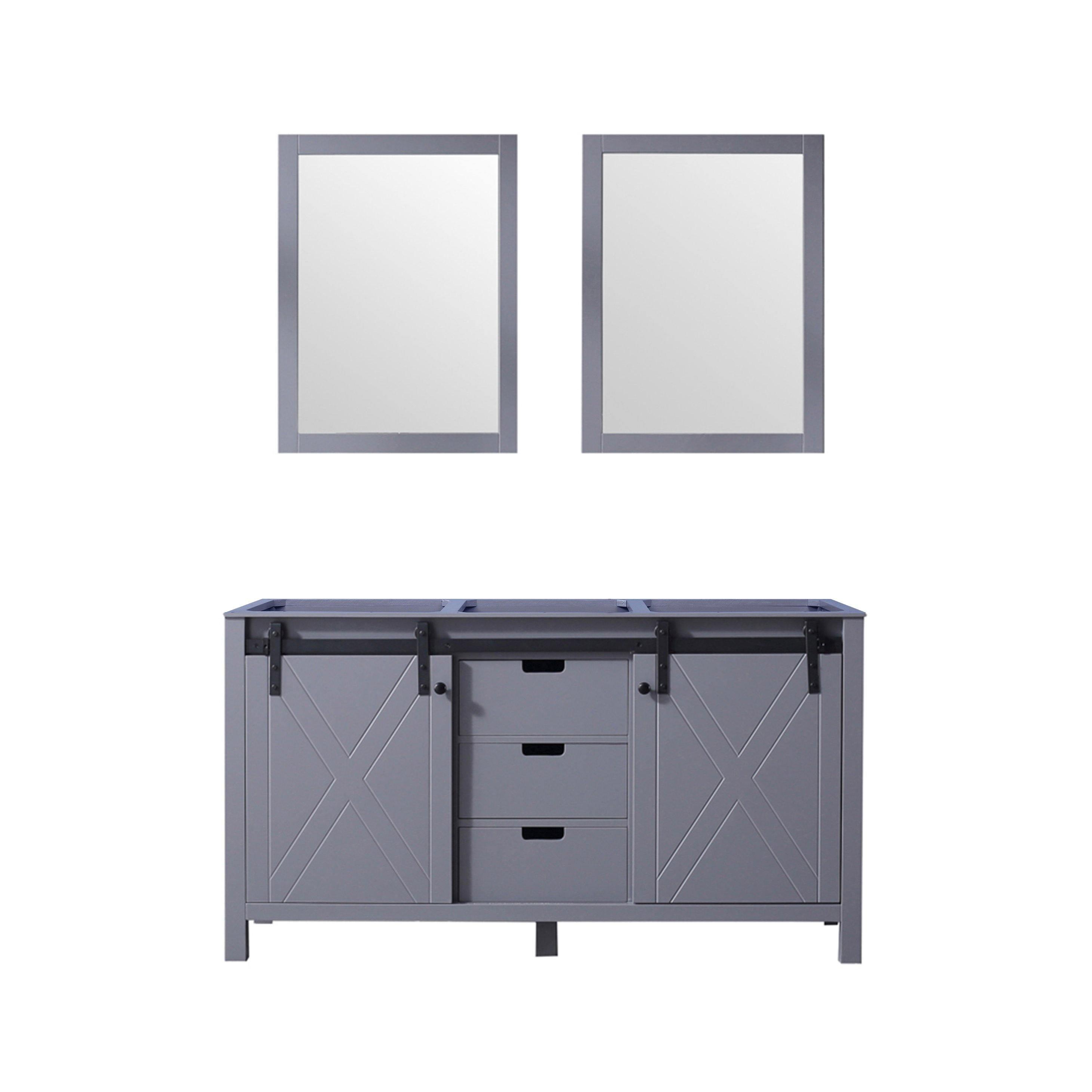 Marsyas 60" White, Dark Grey, Brown, Rustic Brown, Ash Grey Double Vanity, Available with White Carrara Marble Top and Quartz Top, White Square Sink, 24" Mirror and Faucet - The Bath Vanities